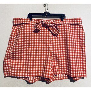 Lane Bryant Shorts Womens 28 Red Gingham Sash Belt Comfort Waist Boho Beachy